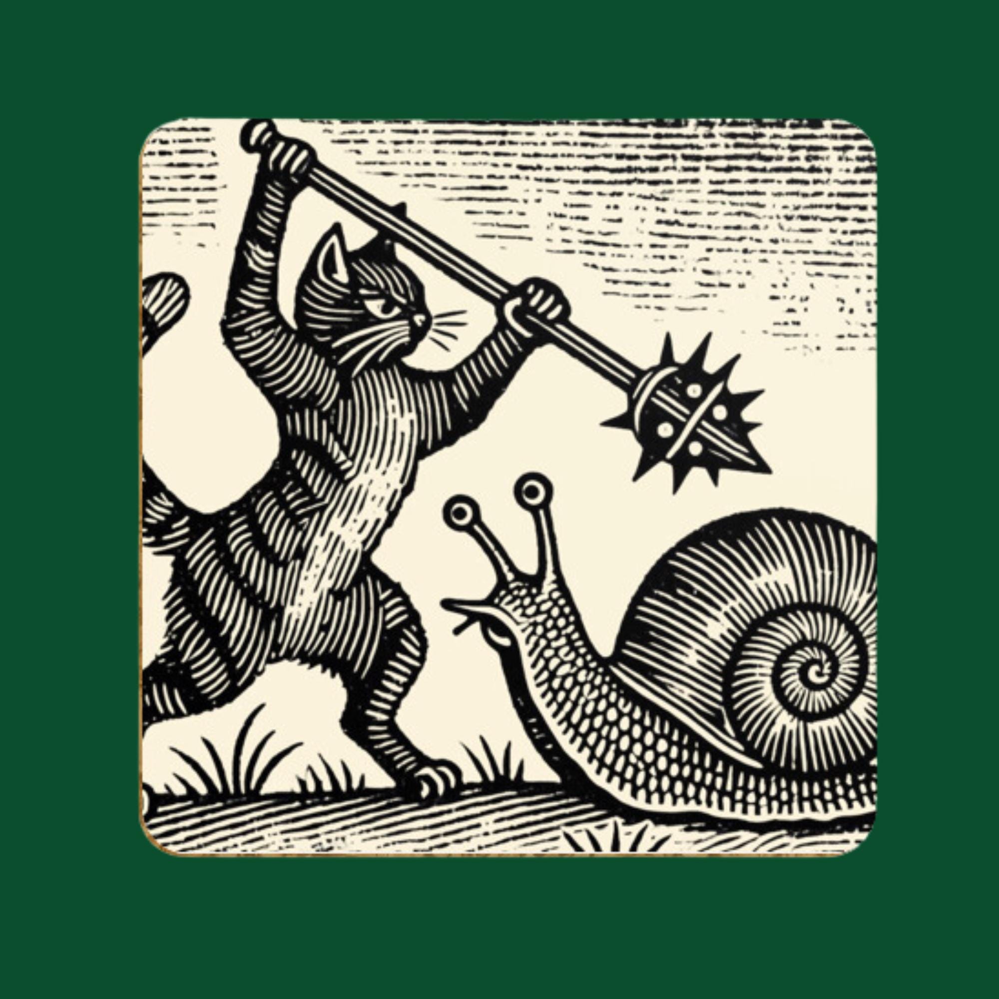 Medieval Cats Vs Snails Coasters: Humorous Woodcut Art, Set of 4 - Etsy