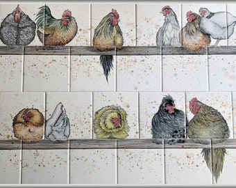 Roosting Chickens Tile Panel (Made to order)