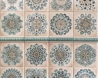 Hand painted Mandala decorative tiles for Kitchens and Bathrooms.