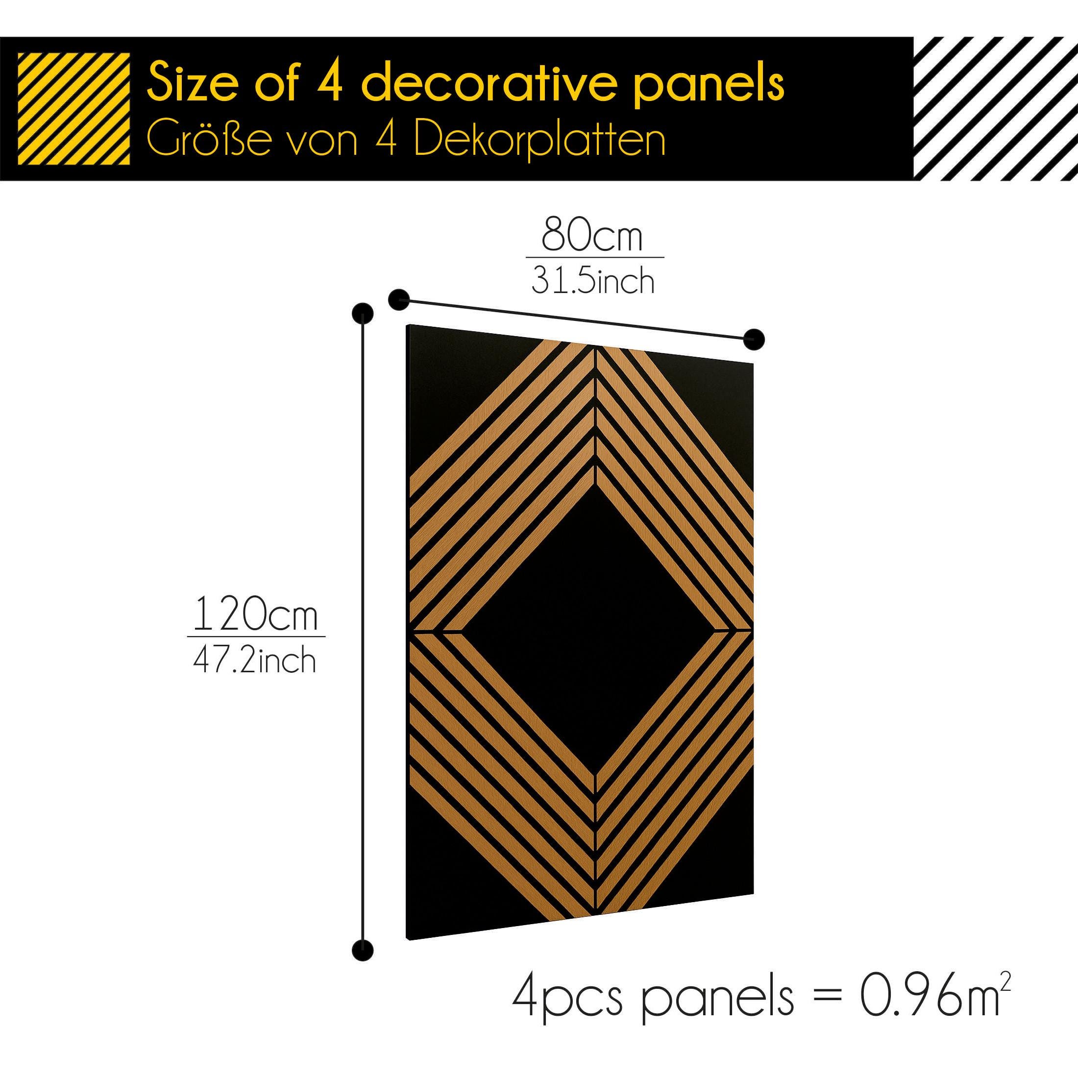 3D Wood Wall Panels – 60x40cm Black & Oak, Diamond Slat Design, Modern ...