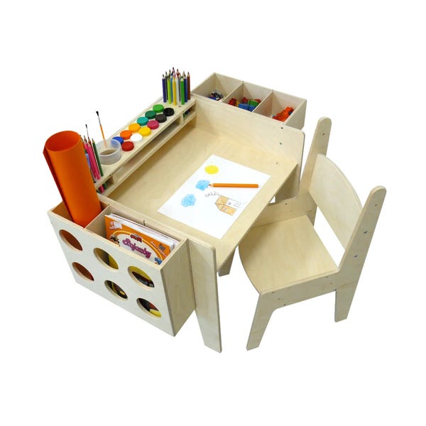 Verstellbarer Tisch mit Stuhl und Organizer – Holz Set für Kinder - Zeichenset für Kinder - Spielset für Kinder