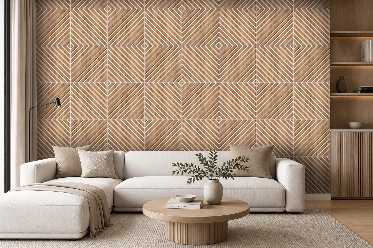 3D Wall Panels in White & Golden Oak – Modern Wooden Wall Decor – Thin ...
