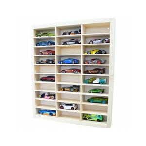 Wooden Shelf for Hot Wheels and More – Handcrafted Pinewood Display Rack - Shelf for 30 toy cars for children - Collection shelf