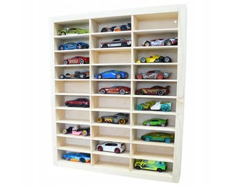 Wooden Shelf for Hot Wheels and More – Handcrafted Pinewood Display Rack - Shelf for 30 toy cars for children - Collection shelf