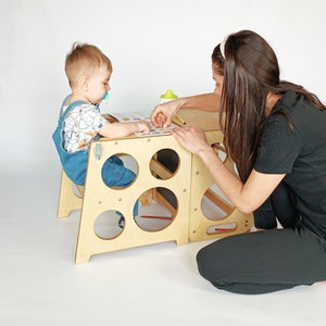 Montessori - Lernturm for Kinder 3in1 Räder - learning tower 3in1 - Tisch und Tafel - tour d&#39;observation 3in1 - Räder - Learning Tower