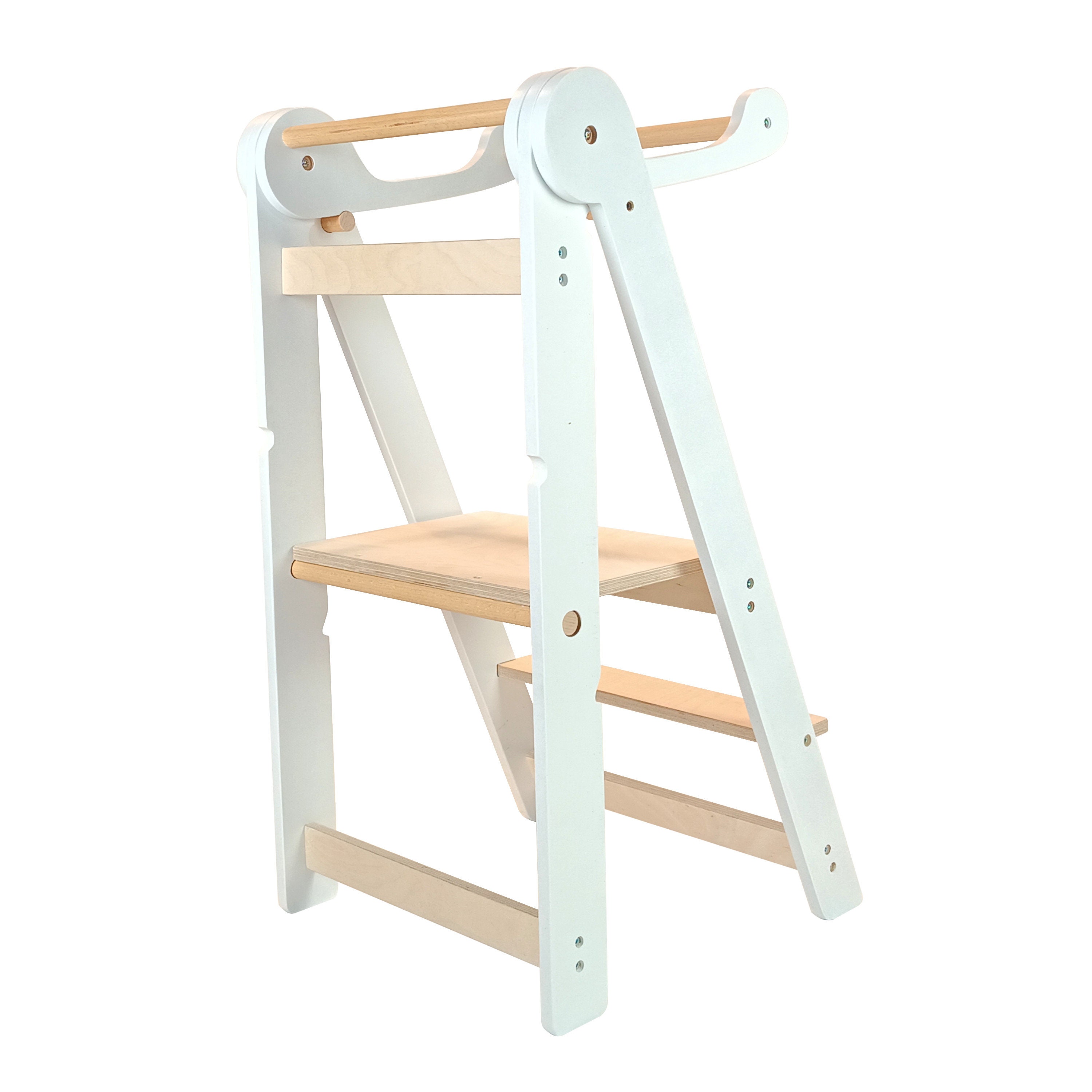 Tour D’apprentissage Montessori Pliable En Bois Blanc – Sécurisée, Pour Enfants Dès 1 An – Avec Protection Anti-basculement 360° Et Peinture Antidérapante