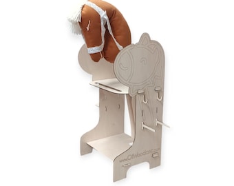 Hobby Horse Stable for Kids - Wooden Stand for Stick Horses - Organizer with Hooks and Shelf - Eco-Friendly Design
