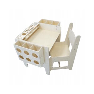 Adjustable Desk and Chair Set for Kids – Wooden Furniture with Organisers – Perfect for Learning, Drawing & Creativity