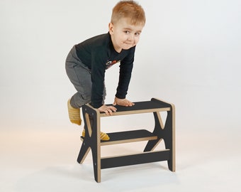 Escabeau en bois pour enfants Noir, mini tour d'apprentissage, escabeau, escabeau pour enfants, plateforme Montessori, tabouret pour enfants