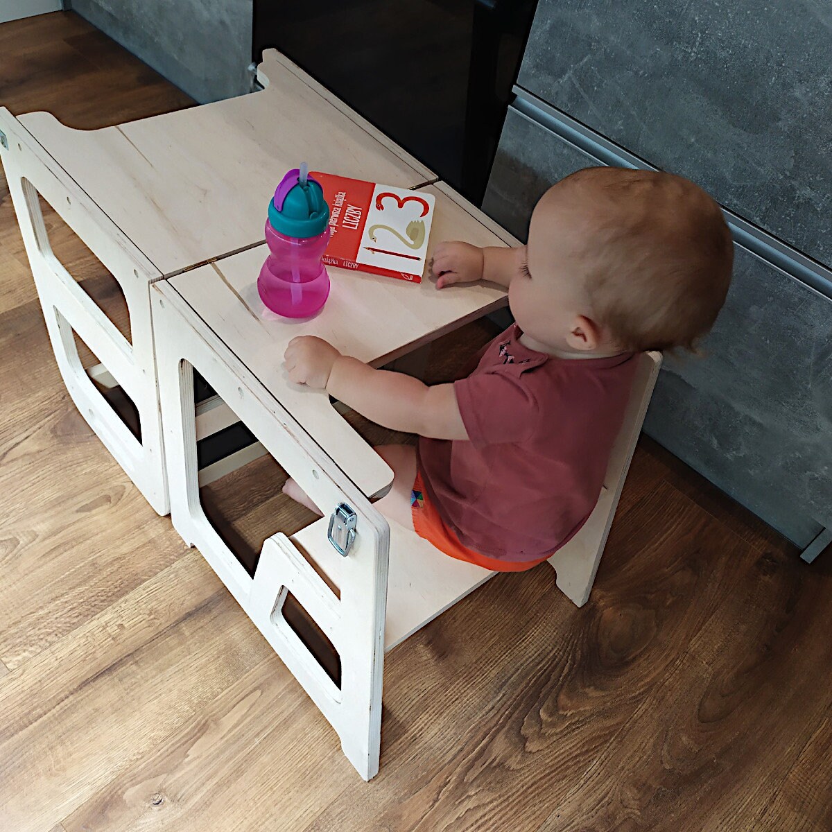 Tour D'Apprentissage Montessori - Bois Réglable 3 Hauteurs - Sécurisée Avec Tableau Noir - Enfant 18mois-5ans