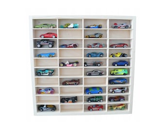 Wooden Hot Wheels Shelf – 40 Compartments – Wall-Mounted Display – Toy Car Storage – Matchbox Car Organiser – Kids Room Decor