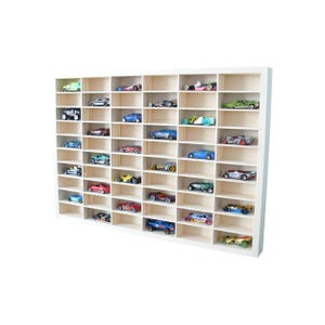 Wooden Hot Wheels Shelf – 60 Slot Wall Display – Diecast Car Storage – Matchbox Organizer – Kids Room Decor – Gift for Collectors