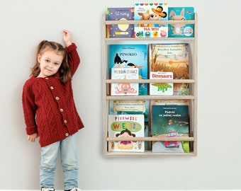 Bücherregal für Kinder - Wandregal für Bücher - Bücher-Organizer mit 3 Ablagen - Kinderregal für Buchaufbewahrung - Montessori-Möbel