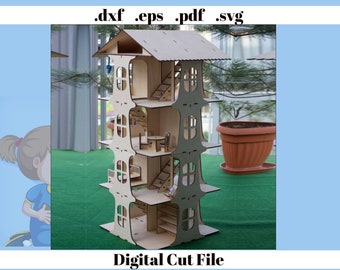 Stairs Dollhouse Instant Download Laser Cutting Digital Template Svg Dxf Eps Pdf Files DIY Doll Toy Craft Hand Made Barbie Mini Miniature