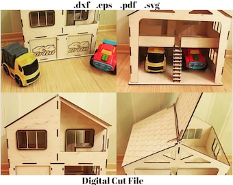 DollHouse Car Garage House Laser Cut Digital Template Instant Download Svg File dxf pdf Cnc Router Cut File Dollhouse Miniature Cardboard