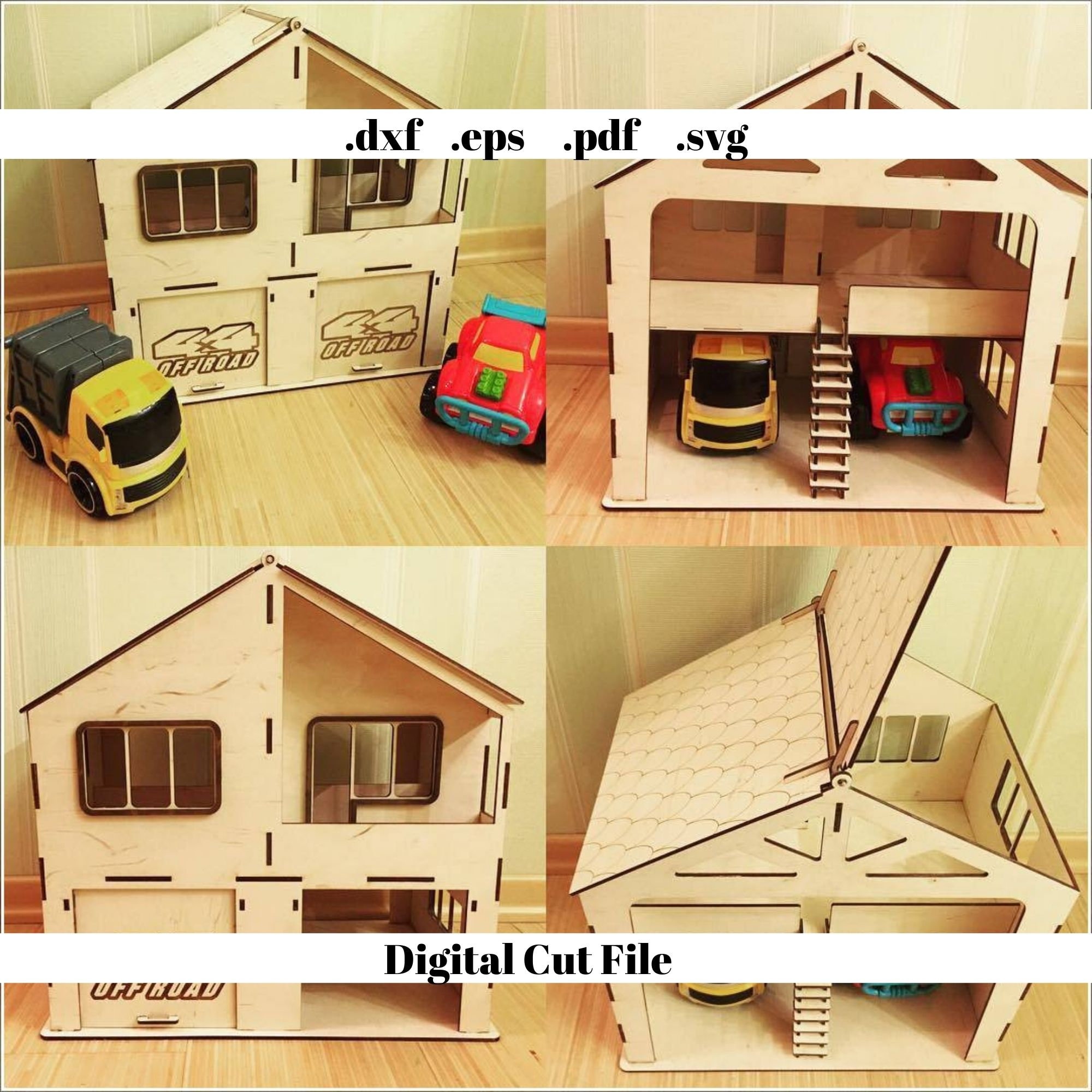 DollHouse Car Garage House Laser Cut Digital Template Instant Download Svg File dxf pdf Cnc Router Cut File Dollhouse Miniature Cardboard