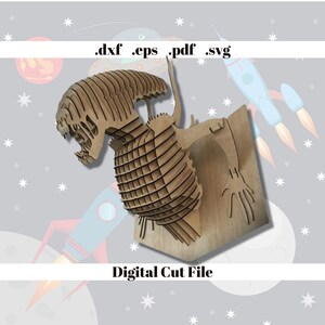 Allien 3D Puzzle Wall Decor Laser Cutting Digital Instant Download Svg Cut Template File Ready to Cut Hand Made Diy wooden Puzzle Decor