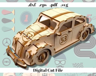 Old Car 3D Puzzle Laser Cut Instant Download Digital Template Svg File Cnc Router Cut File Diy Puzzle Jigsaw Handmade Craft Cardboard