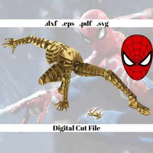 Spiderman 3D Cartón Madera Corte Láser Descarga Instantánea Digital Svg Eps Dxf Archivo Pdf Diy Puzzle 3D Puzzle Plantilla Hecha a Mano