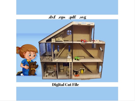 Dollhouse Doll Playground Laser Cut Digital Template Instant Download Ready to Cut Cardboard Craft Cnc Router Doll House Barbie Ministure