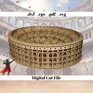 Colosseum Rome 3D Puzzle Laser Cut Digital Instant Download File Laser Svg Eps Pdf Dxf Wooden Puzzle