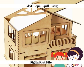 Perfect Openable Dollhouse Laser Cut Digital Download Instant Download Template Svg File Cnc Router Cut File Dxf Eps Pdf Handmade Printable