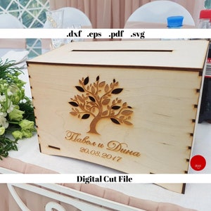 Anpassbare Laser-Schnitt-Hochzeits-Kartensteckplatz-Box-Digitale Vorlage Sofortiger Download Dxf-Svg-Pdf-Datei