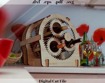 Wooden Mechanical Kinetic Planetery Gear Wine Holder Stand Digital Template Laser Cut Pdf Eps Svg Dxf Glowforge Cricut Craft