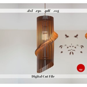 Wave Wood  Pendant Light Chandelier Lamp Lampshade Laser Cut Plywood Digital File Download Cricut Glowforge DXF SVG PDF Eps