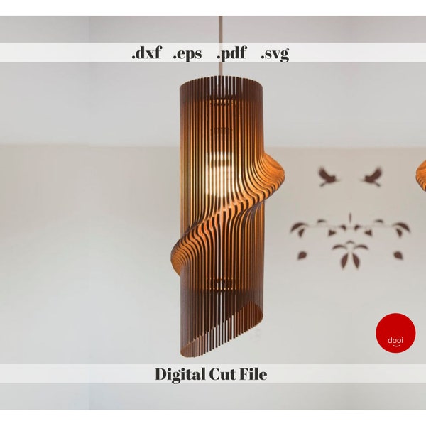 Wave Wood  Pendant Light Chandelier Lamp Lampshade Laser Cut Plywood Digital File Download Cricut Glowforge DXF SVG PDF Eps