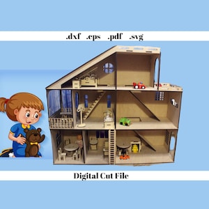 Puppenhaus Puppenspielplatz Laser Cut Digitale Vorlage Sofortiger Download Bereit zum Schneiden Karton Handwerk Cnc Fräser Puppenhaus Barbie Minituren