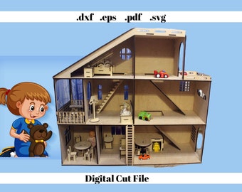 Dollhouse Doll Playground Laser Cut Digital Template Instant Download Ready to Cut Cardboard Craft Cnc Router Doll House  Barbie Ministure