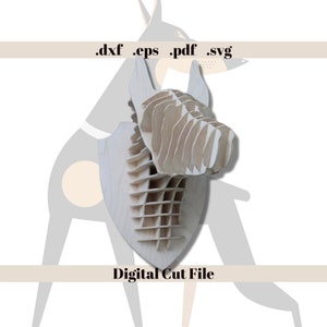 Dobermann Hundekopf 3D Puzzle Laser Cut SVG, Pdf, Dxf, Eps Sofortiger Download Digitale Vorlage Datei Karton druckbare Cnc-Fräser-Schnittdatei