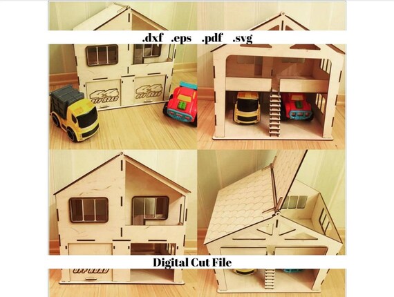 DollHouse Car Garage House Laser Cut Digital Template Instant Download Svg  File dxf pdf Cnc Router Cut File Dollhouse Miniature Cardboard