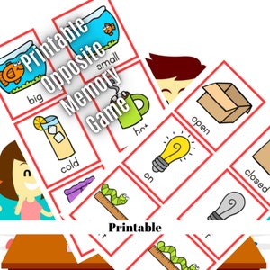 Juego de memoria de opuestos educativos, juego de memoria imprimible, juego de cartas de combinación, juego de juguete hecho a mano