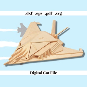 F117 Jet Airplane 3D Puzzle Laser Cut Instant Download Digital Template Svg File Dxf Pdf Cnc Router Cut File Plywood Cdr Cut Files Hand Made