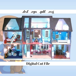 Apri Dollhouse Download istantaneo Taglio laser Modello digitale Svg Dxf Eps Pdf Files Diy Doll Toy Craft Hand Made Barbie Mini Miniature Home