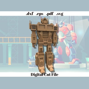 Plantilla de archivo de descarga instantánea digital Svg de corte láser de Transformers Optimus Prime en 3D, archivo de enrutador CNC, rompecabezas de madera, acción de bricolaje