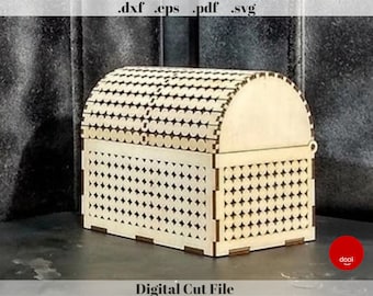 Caja de regalo de madera decorativa, cofre de madera cortado con láser, caja de madera con tapa, archivos vectoriales para glowforge, Cricut Svg, archivo Svg cortado con láser