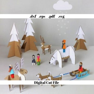 Plantilla imprimible de rompecabezas de cartón para manualidades de esquí en el bosque de vacaciones de invierno, corte por láser, descarga instantánea, archivo Svg, rompecabezas de bricolaje, tiempo en familia, juguete Cnc