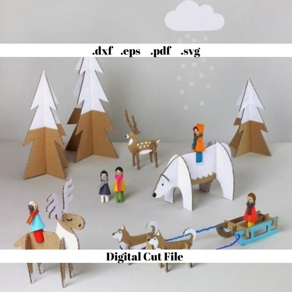 Vacances d’hiver Forêt Ski Carton Artisanat Puzzle Imprimable Modèle Laser Découpe Instant Télécharger Svg Fichier Bricolage Puzzle Famille Temps Jouet Cnc