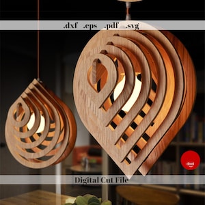 Wood Drop Pendant Light Lampshade Laser Cut LAser Cnc Glowforge Cricut Template DXF SVG PDF Eps Digital Download