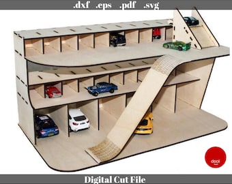 Laser Cutting Wooden Toy Car Garage Playgorund Parking Glowforge Cricut Vector Laser CNC Template Dxf Svg Eps Pdf Diy Toy Kids