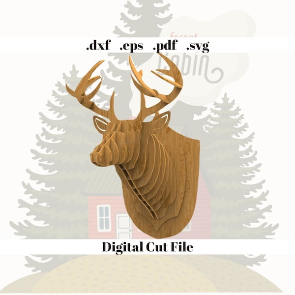 Deer Head Wall Decor Laser Cut Digital Instant Download Template Svg Fichier Prêt à Couper Cnc Routeur Cut File Fait à la main Wall Decor Diy