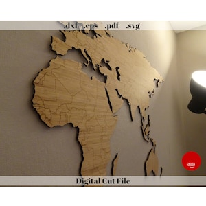Modelo de decoración de pared 3D del mapa mundial - Rompecabezas 3D modelo 3D, plantilla de corte láser, plantilla Cricut, plantilla Glowforge, descarga instantánea Svg Eps Pdf