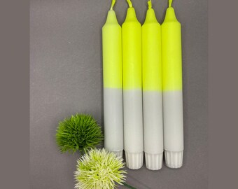 Dip dye Kerzen / 2er-4er Set / Neon Gelb, Grau / Stabkerzen