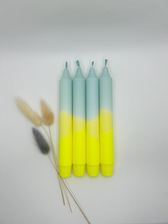 Dip dye Kerzen / 2er-4er Set / Mint-Hellgelb-Neongelb / Neon Stabkerzen / dreifarbig