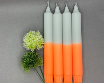 Dip dye Kerzen / 2er-4er Set / Neon Orange Grau / Stabkerzen