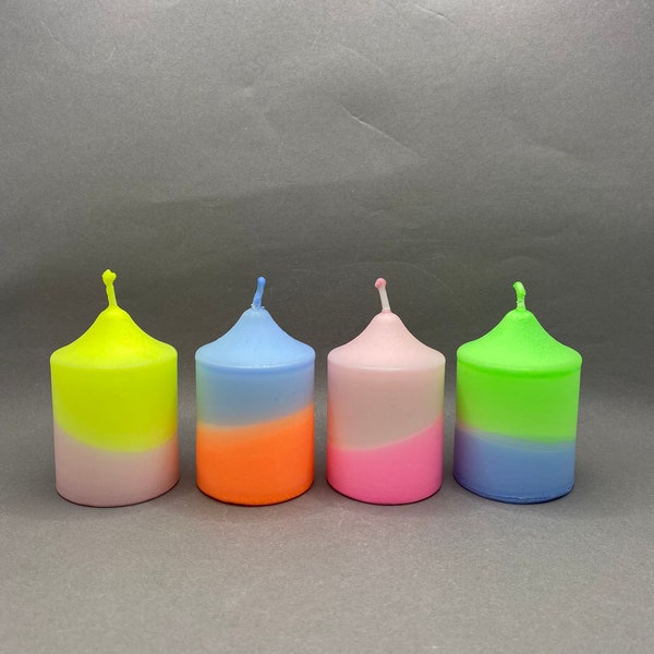 Dip dye Blockkerzen / 2er und 4er Set / Neon / bunte mini  Stumpenkerzen / 5x6cm