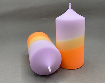 Dip-dye blokkaars / lichtpaars-abrikoos-neon oranje / 6 x 10 cm / neon stompkaars / 100% handgemaakt